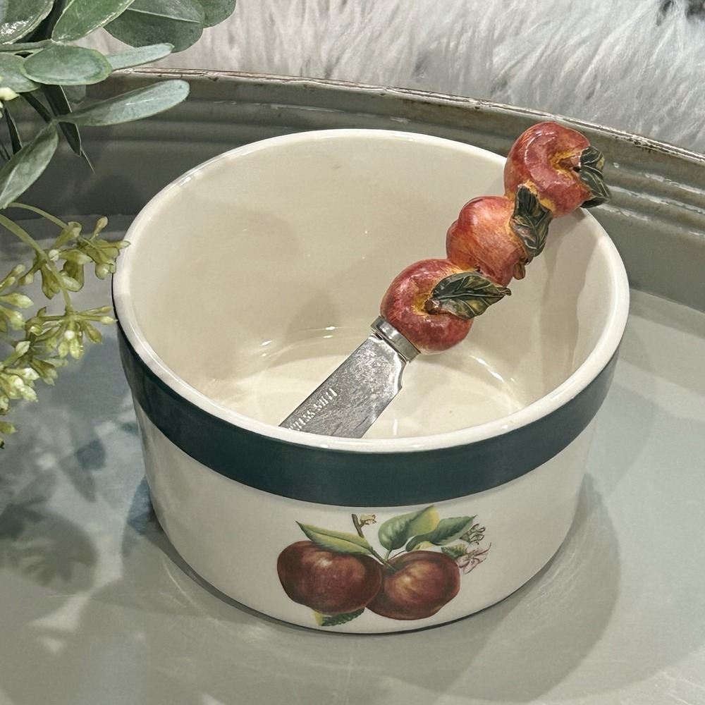 Apples (Casuals) by CHINA PEARL Vintage Collectible Dip Bowl‎ With Spreader